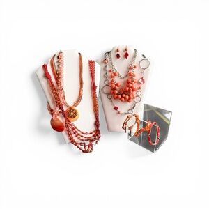 Coral Orange Statement Jewelry Lot Necklaces Bracelets Earrings Boho